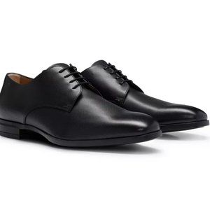 Hugo Boss Mens Black Textured Leather Made in Italy Derby Dress Shoes 10